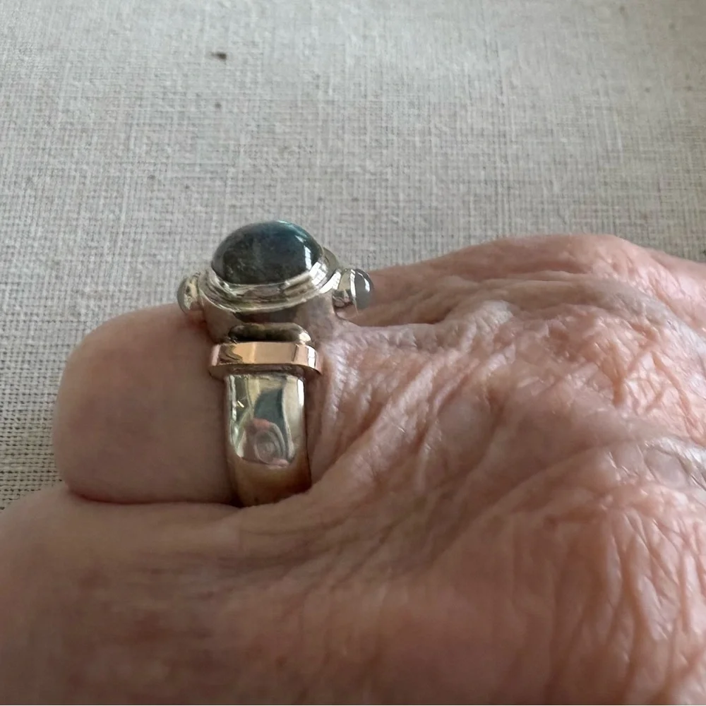 Sterling Silver and Gold Tone Labradorite Cabochon Ring